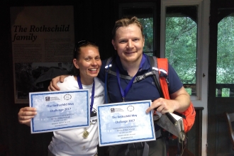 Two participants of the Rothschild Way Challenge 2017 hold up their certificates
