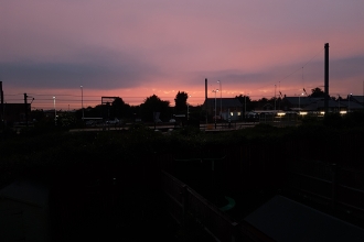 Sunset over the train station at St Neots