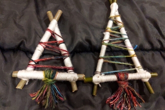 Stick and wool Christmas tree decorations by Rebecca Neal