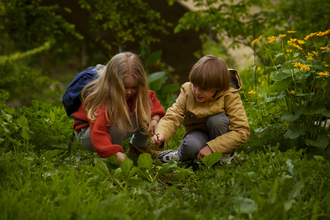 Boy and girl looking at plants