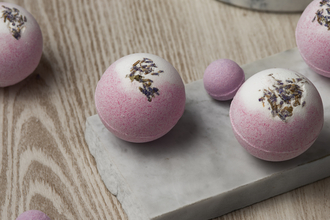 Bath bombs on table