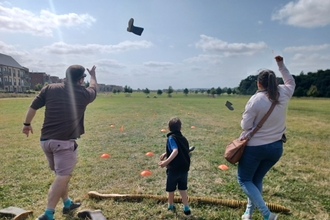 Welly wanging at Trumpington Meadows by Rebecca Neal