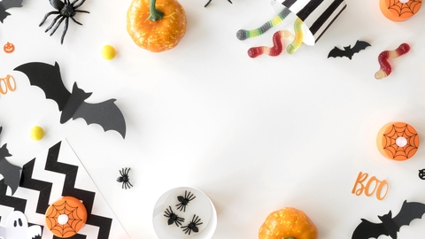 Mix of halloween decorations on white background