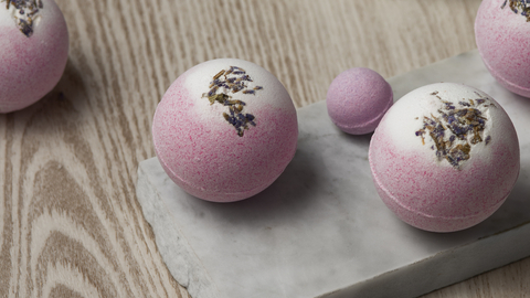 Bath bombs on table