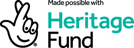 National Lottery heritage fund logo, text reading; Made possible with Heritage Fund.