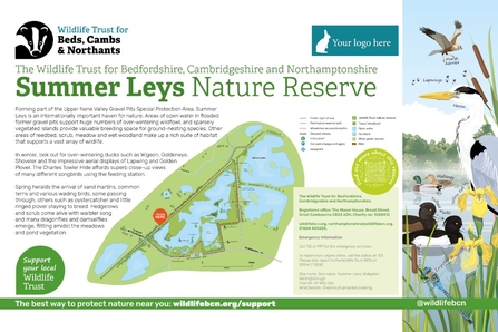 "Your Logo Here" location shown on an interpretation board for summer leys nature reserve